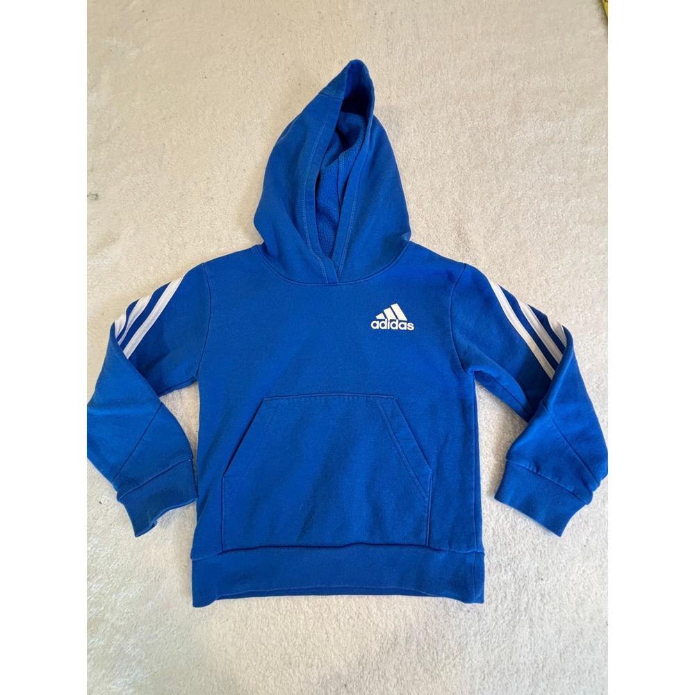 Adidas Kids Royal Blue 3-Stripe‎ Pullover Hoodie Sweatshirt Logo Fleece